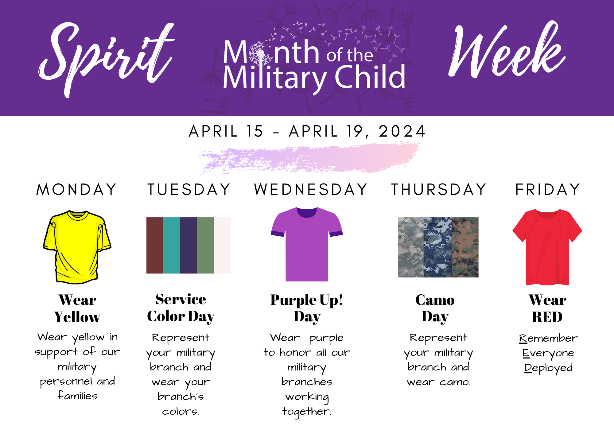 Flyer containing events for MOMC spirit week